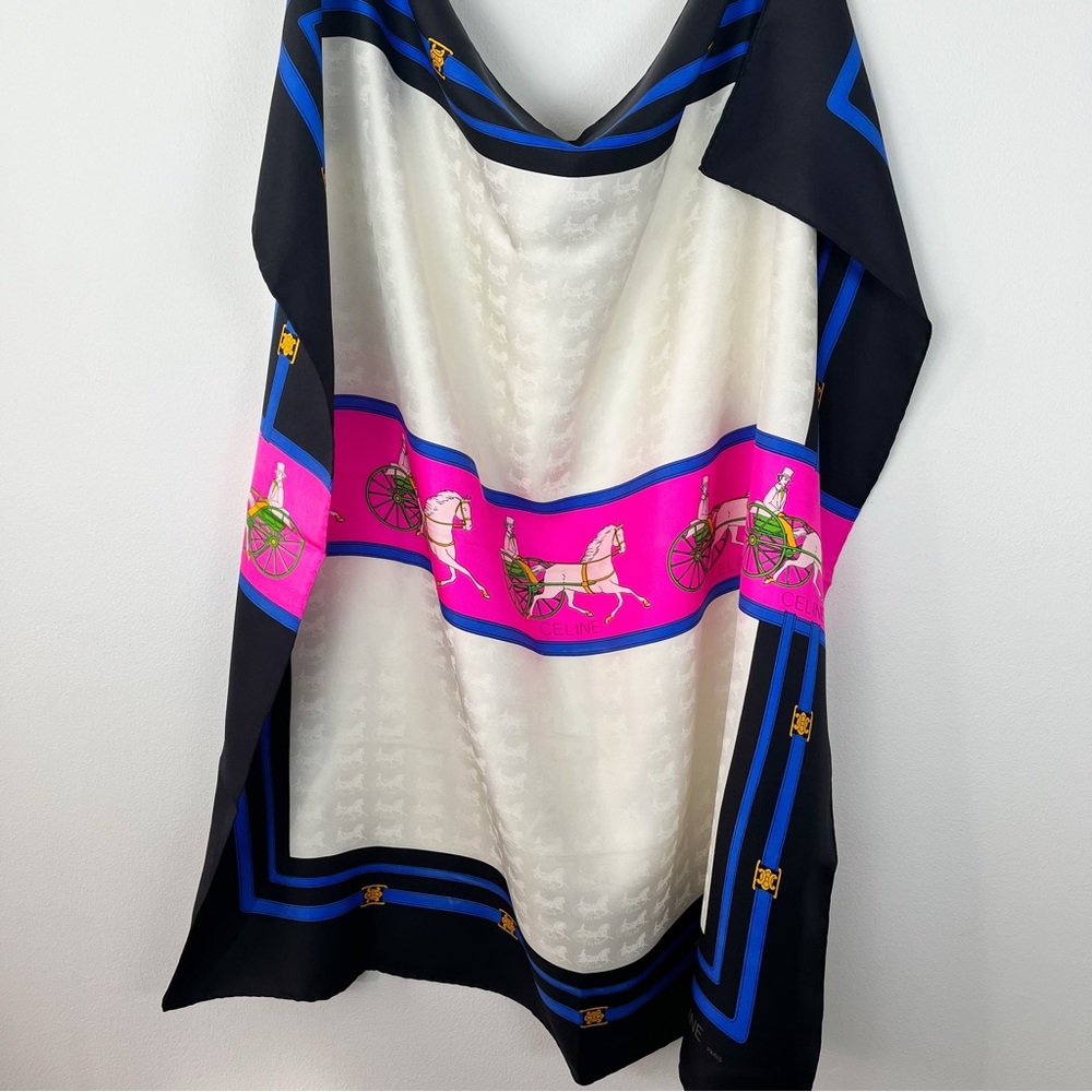 CELINE Large Silk Scarf Equestrian Theme